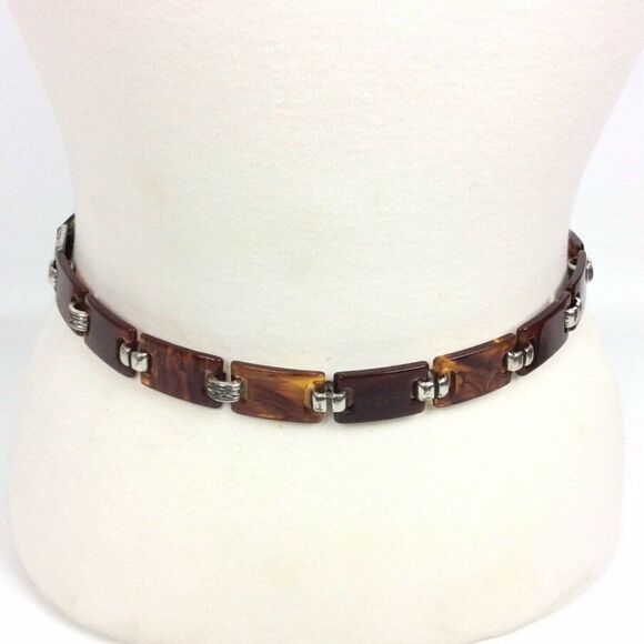 Brighton Ladies Belt Medium Brown Faux Tortoise Shell Links Black Leather 90s - Picture 1 of 8